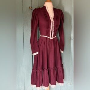 VTG GUNNE SAX Dress San Francisco Victorian Lace Full Skirt Midi Maroon Beaded 5